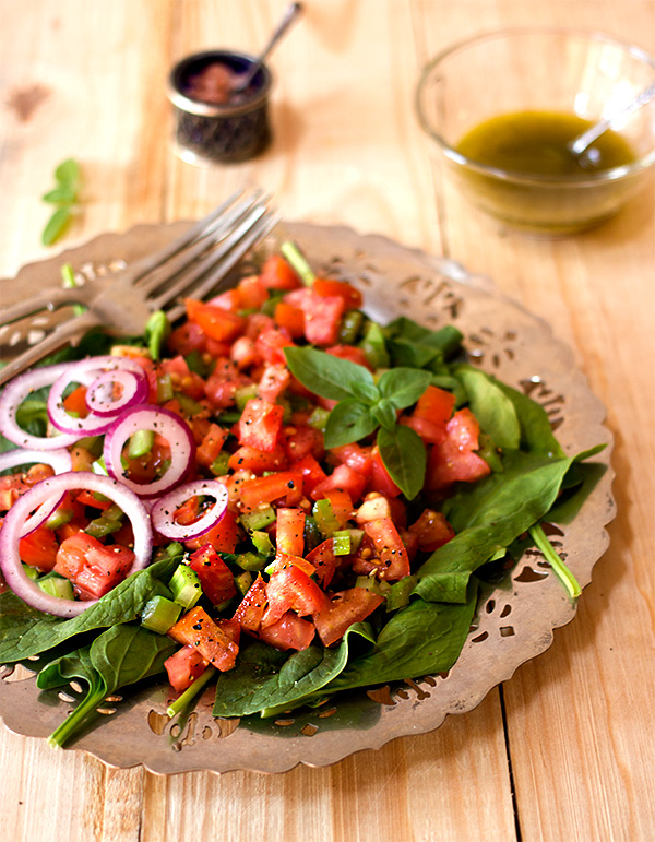 Celery, Tomato and Spinach Chopped Salad with Basil Vinaigrette ...