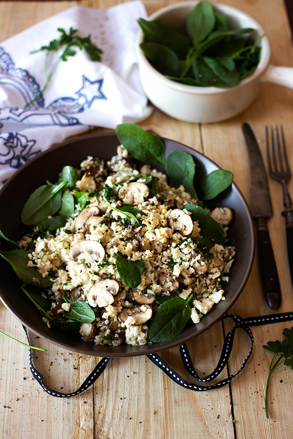 Mushroom and Spinach Cauliflower Pilau - aninas recipes