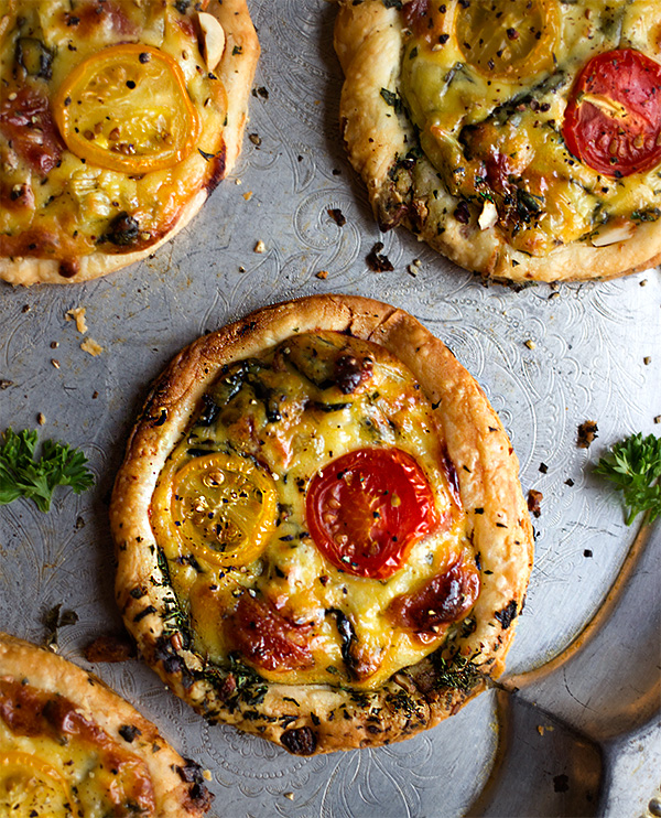 Herb and Nut Crusted Salami, Spinach and Tomato Tarts - aninas recipes