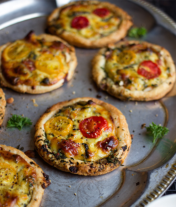 Herb and Nut Crusted Salami, Spinach and Tomato Tarts - aninas recipes