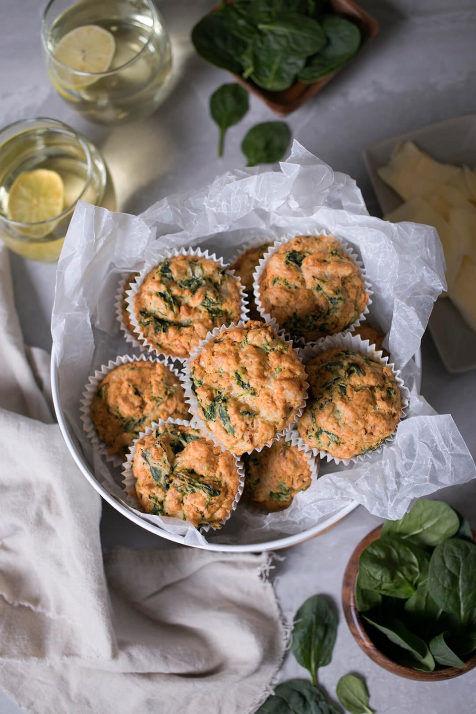 Spinach Cheddar and Basil Muffins