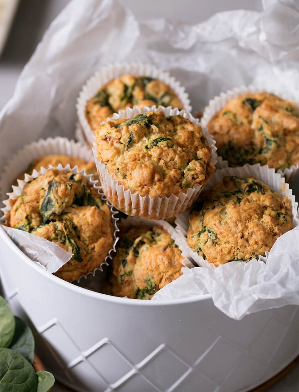 Spinach Cheddar and Basil Muffins