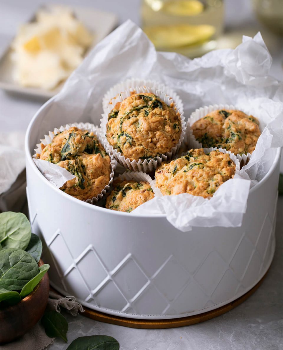 Spinach Cheddar and Basil Muffins