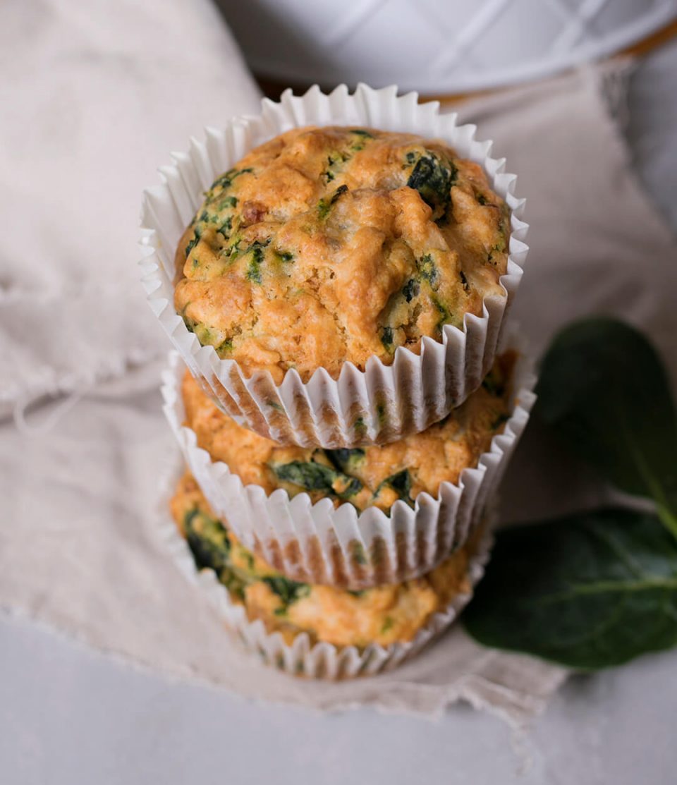 Spinach Cheddar and Basil Muffins